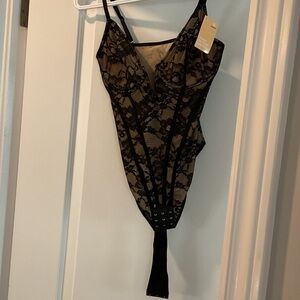 Sheer Black Lace Bodysuit Shapewear with Hook-Closure